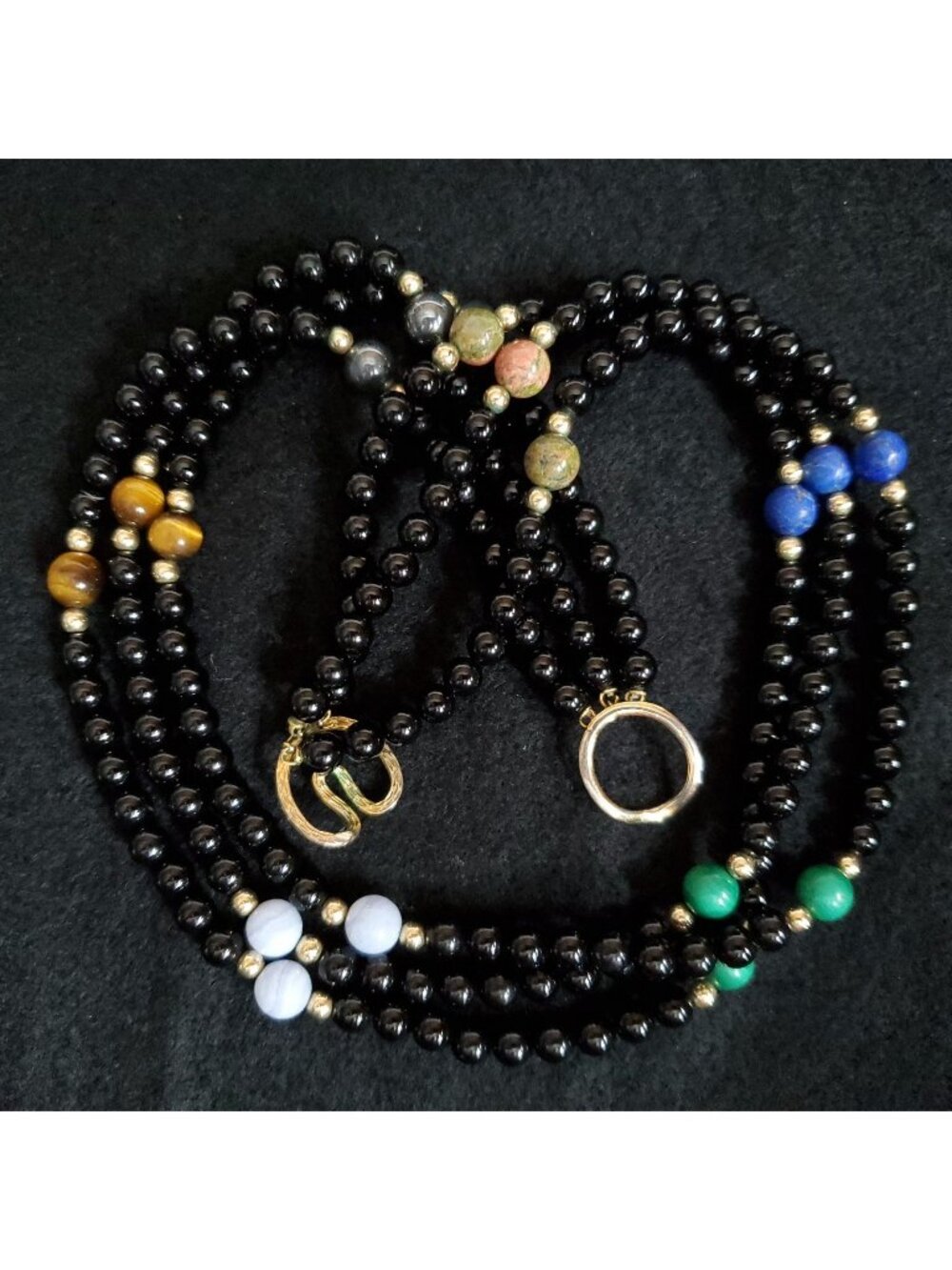 Vintage Layered Beaded Necklace Glass Stone Black Multi 18"